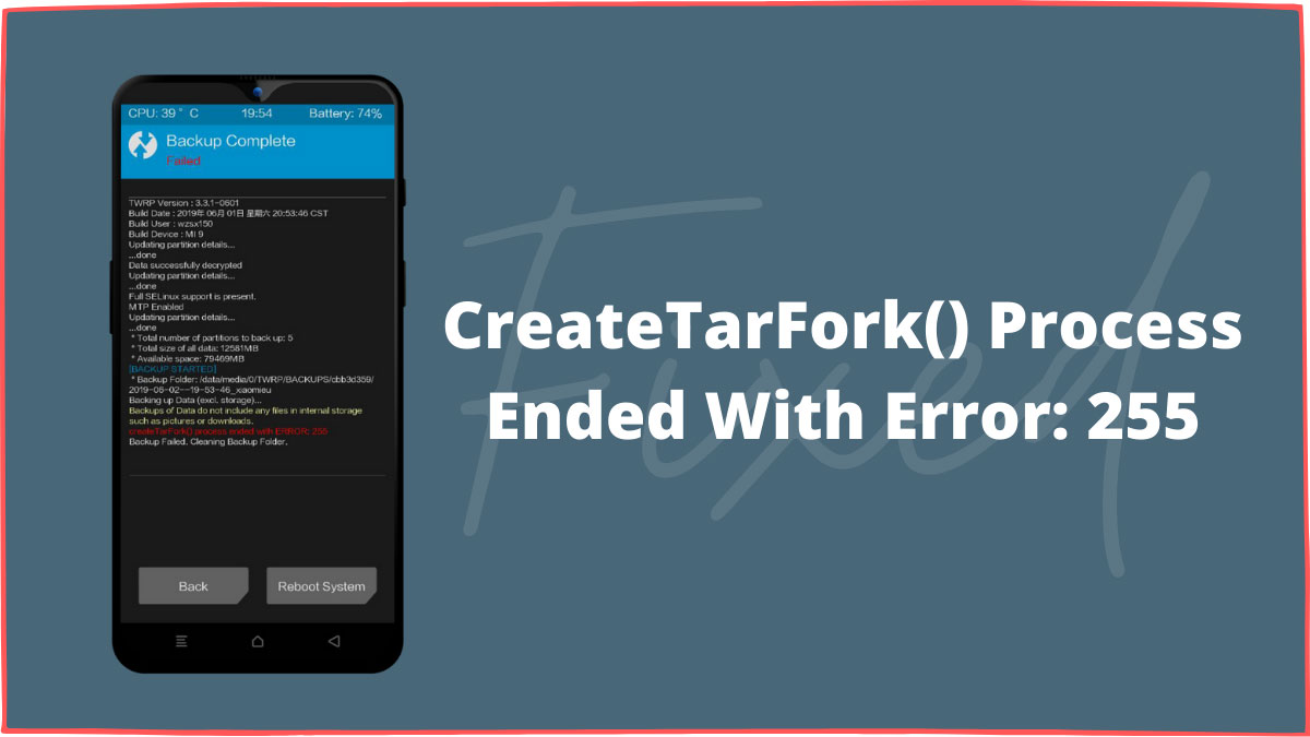 CreateTarFork() Process Ended With Error: 255