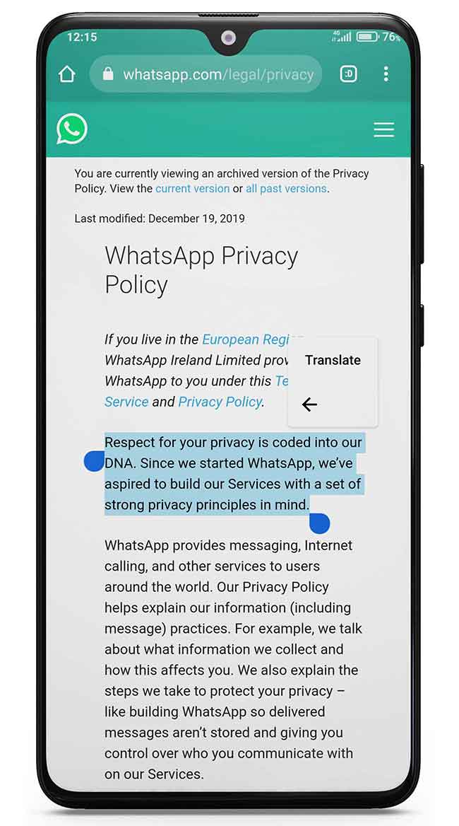 WhatsApp Privacy Policy 2019