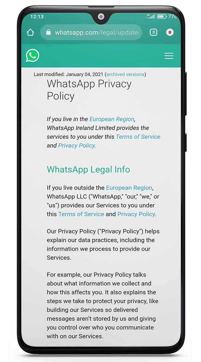WhatsApp Privacy Policy 2021